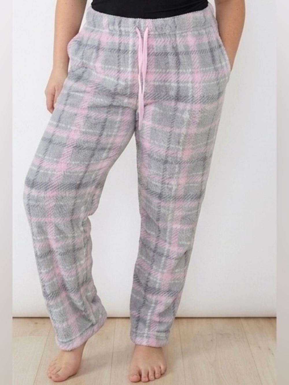 Cozy Plaid Lounge Pants — Pink & Gray